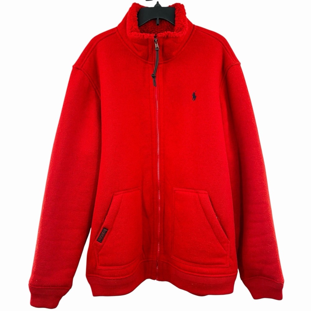 Ralph Lauren Polo‎ Mens XLT Red Full Zip Sherpa Lining Sweater Pony Heavyweight